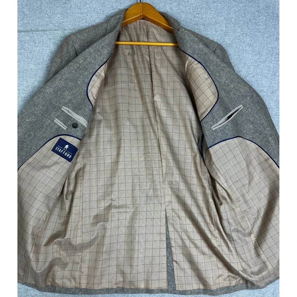 Stafford Sport Coat 44L Long Taupe Gray Brown Linen Cotton Classic Fit Blazer